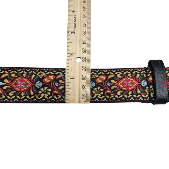Vintage Floral Embroidered Leather Belt Silver Buckle Boho Tapestry Woven 32 - Picture 7 of 8